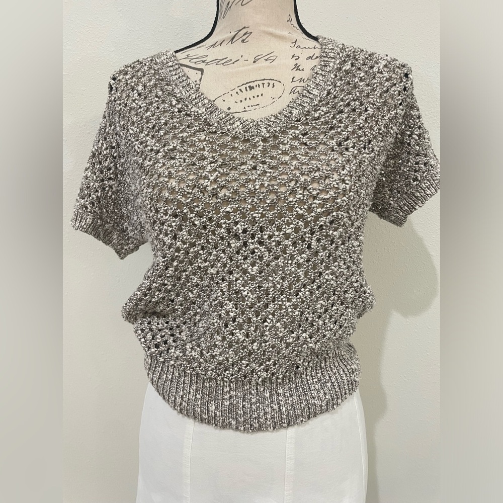 Ann Taylor Sweater Womens SP Open Stitch V Neck Pullover Dolman Sleeve